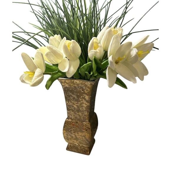 24 KT Gold 9” Tall Weeping Vase Made In USA Elegant Home Decor Entry Way Gift - Picture 12 of 13